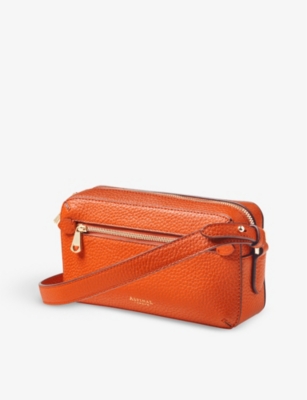 Shop Aspinal Of London Women's Orange Camera Logo-embossed Leather Cross-body Bag