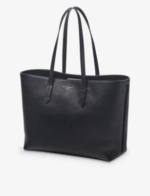 Shop Aspinal Of London Women's Black Regent Logo-embossed Leather Tote Bag