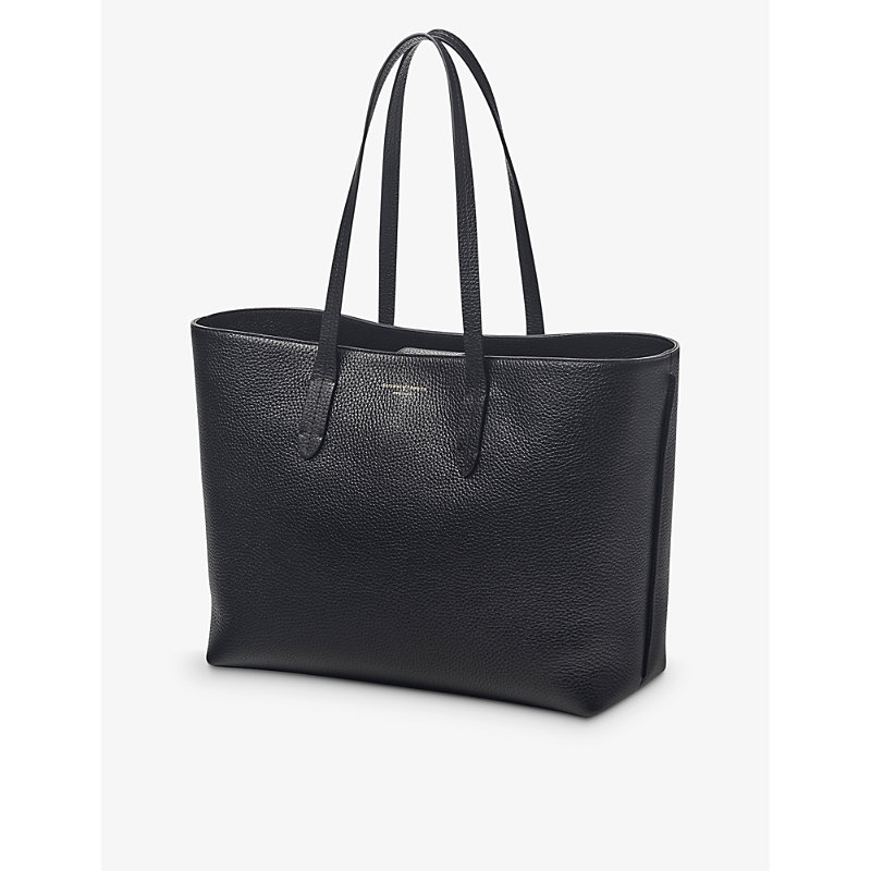 Shop Aspinal Of London Women's Black Regent Logo-embossed Leather Tote Bag