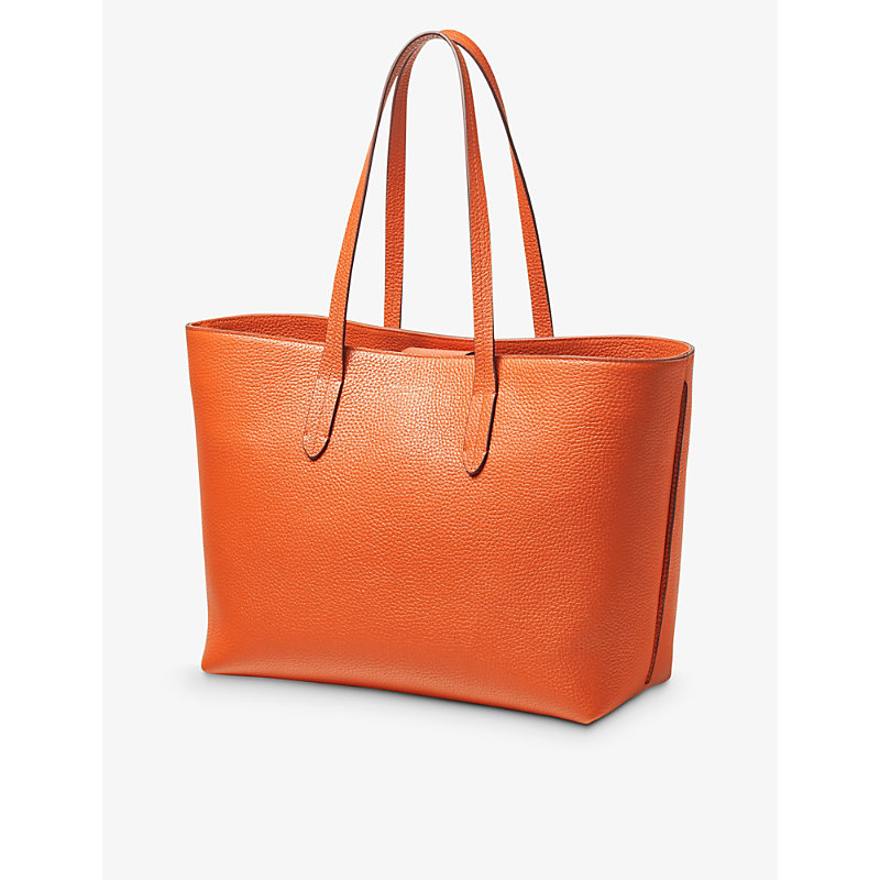 Shop Aspinal Of London Women's Orange Regent Logo-embossed Leather Tote Bag