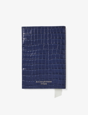 Shop Aspinal Of London Caspianblue Crocodile-embossed Patent-leather Passport Cover