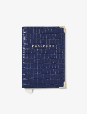 Aspinal Of London Caspianblue Crocodile-embossed Patent-leather Passport Cover