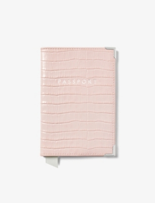 Aspinal Of London Rose Crocodile-embossed Patent-leather Passport Cover