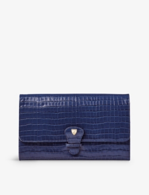 Aspinal Of London Caspianblue Removable-insert Patent Crocodile-embossed Leather Travel Wallet