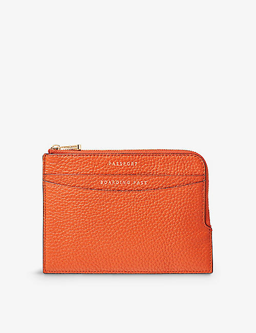 ASPINAL OF LONDON: Logo-embossed zip-fastened pebble-leather travel wallet