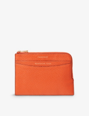 Aspinal Of London Orange Logo-embossed Zip-fastened Pebble-leather Travel Wallet