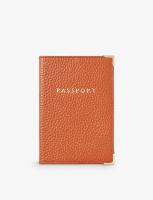 Aspinal Of London Orange Logo-embossed Grained-leather Passport Cover