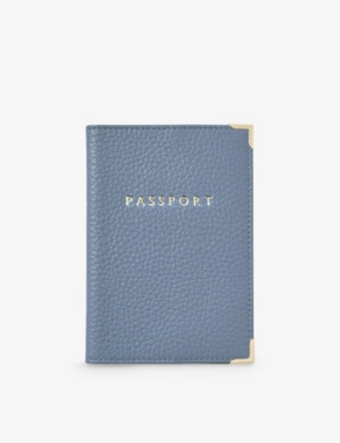 Aspinal Of London Cornflower Logo-embossed Grained-leather Passport Cover In Blue