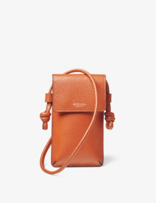 Aspinal Of London Womens Orange Ella Grained-leather Cross-body Phone Case