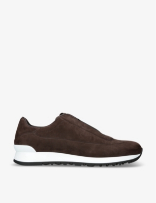 John Lobb Mens Dark Brown Lift Leather Low-top Trainers