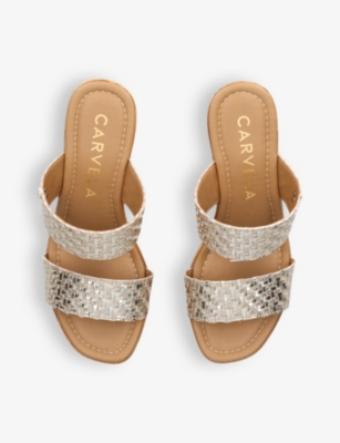 Shop Carvela Comfort Womens Gold Ivy Metallic-strap Faux-leather Wedge Sandals