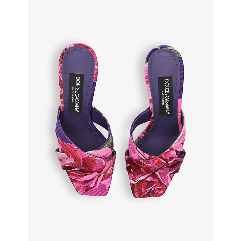 Shop Dolce & Gabbana Womens Purple Block-logo Floral-pattern Jacquard Heeled Sandals