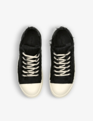 Shop Rick Owens Women's Blk/white Serrated-sole Leather Low-top Trainers