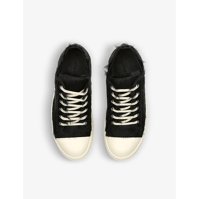 Shop Rick Owens Women's Blk/white Serrated-sole Leather Low-top Trainers