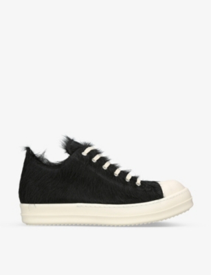 Rick Owens Serrated-sole Pony-hair Low-top Trainers In Blk/white