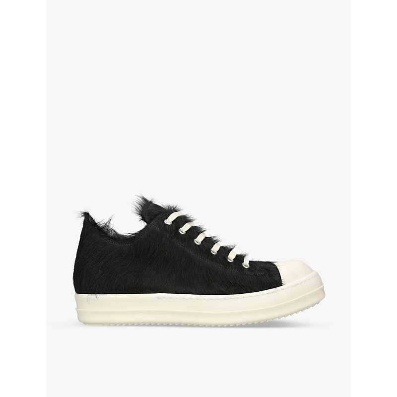 Rick Owens Serrated-sole Pony-hair Low-top Trainers In Blk/white