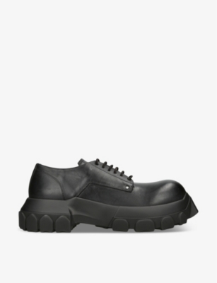 Rick Owens Mens Black Bozo Tractor Platform Leather Oxford Shoes