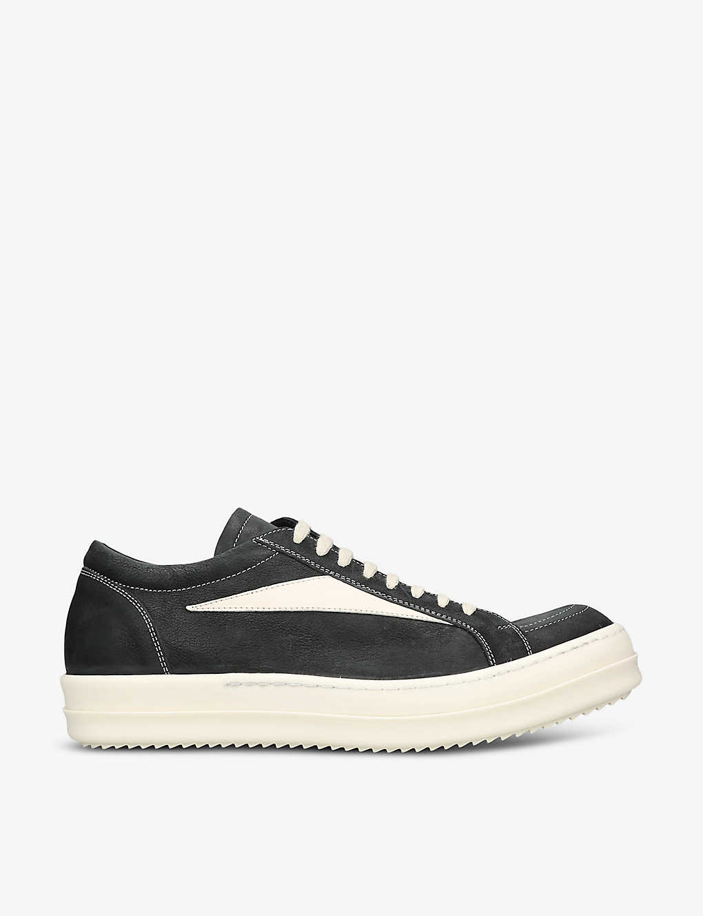 RICK OWENS RICK OWENS MEN'S BLK/WHITE VINTAGE LOW GRAINED-LEATHER AND SUEDE LOW-TOP TRAINERS