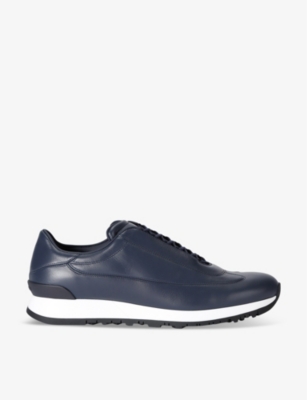 Shop John Lobb Lift Lace-up Leather Low-top Trainers In Blue/dark