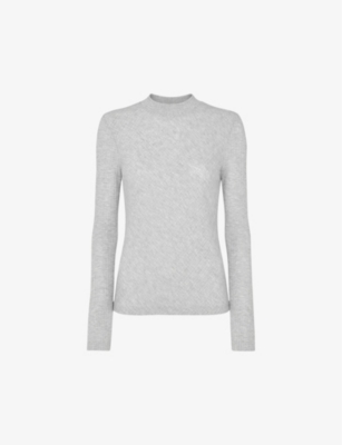Whistles Womens Grey Diagonal-ribbed Crew-neck Recycled-polyester Top