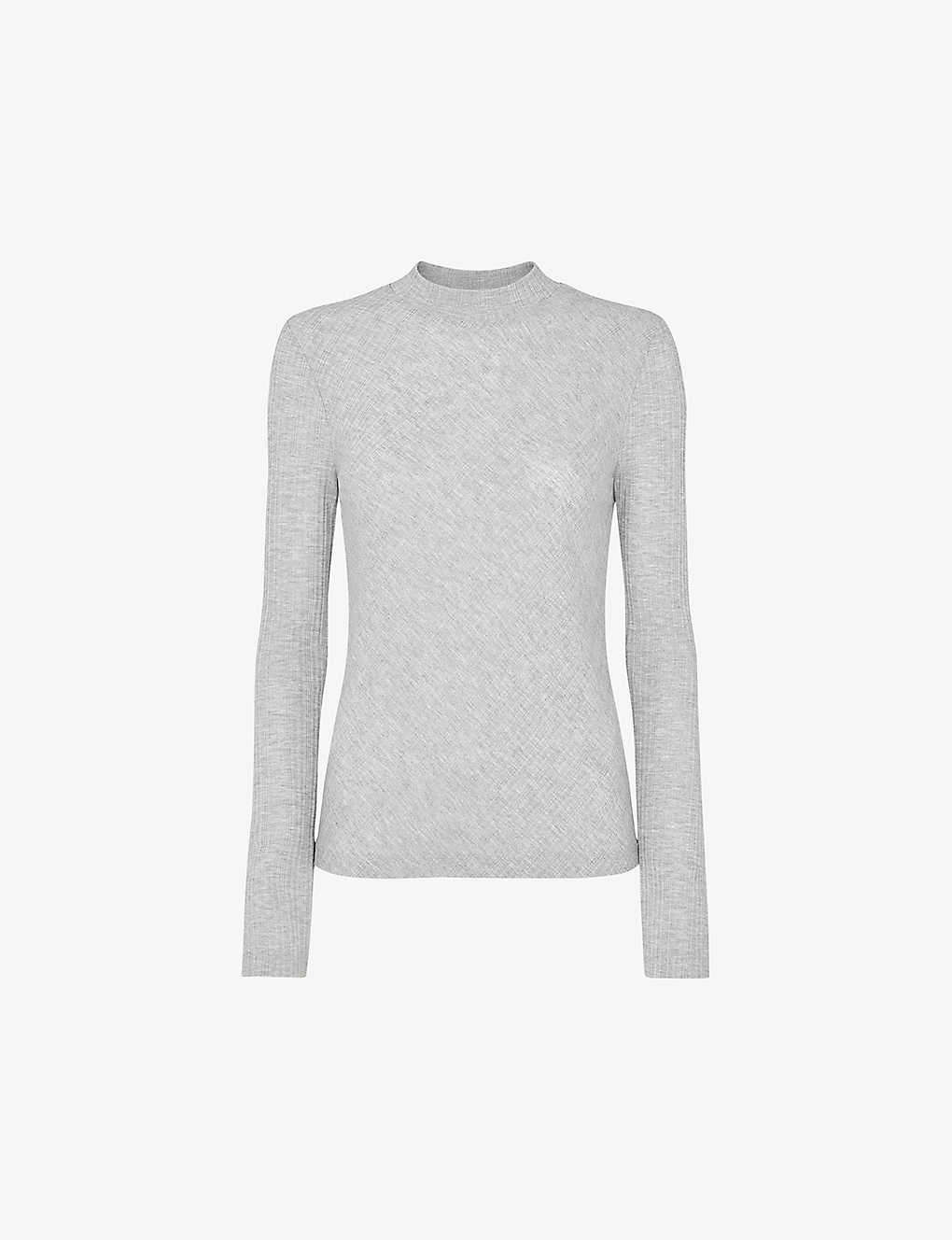 Whistles Womens Grey Diagonal-ribbed Crew-neck Recycled-polyester Top