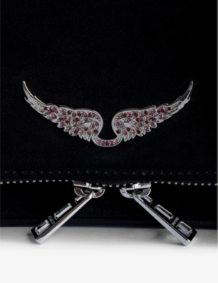 Shop Zadig & Voltaire Zadig&voltaire Noir Rock Nano Wing-embellished Suede Clutch Bag