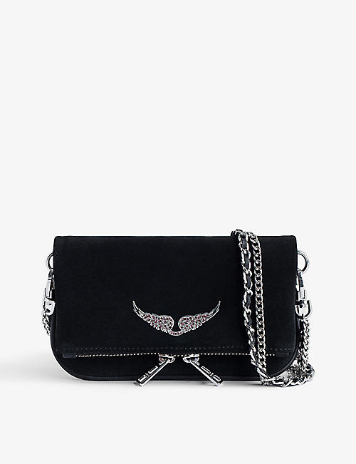 ZADIG&VOLTAIRE: Rock nano wing-embellished suede clutch bag