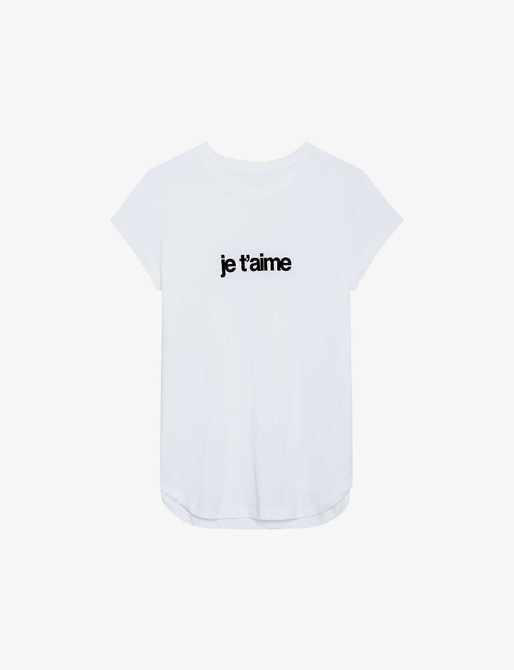 Shop Zadig & Voltaire Zadig&voltaire Women's Blanc Je T'aime Slogan-print Short-sleeve Cotton T-shirt In White