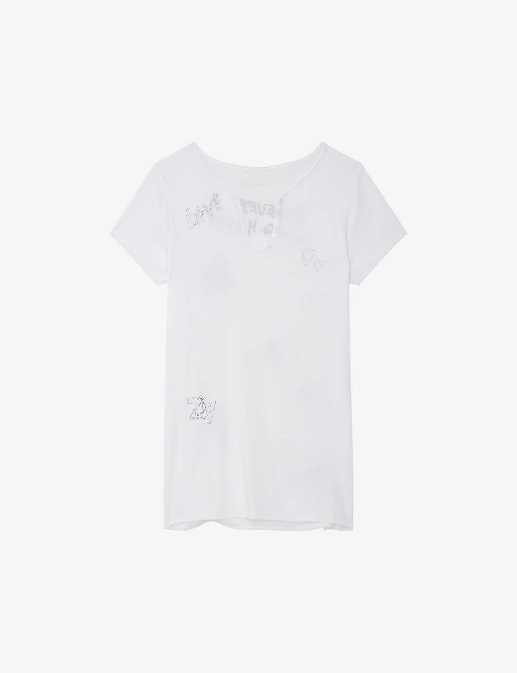 Zadig & Voltaire Zadig&voltaire Womens Blanc Notched-neck Short-sleeve Cotton T-shirt In White
