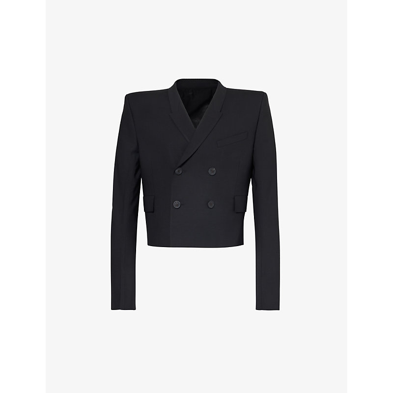 Shop Rick Owens Men's Black Neue Alice Double-breasted Boxy-fit Wool Jacket