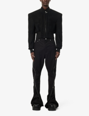 Shop Rick Owens Men's Black Cropped Stand-collar Leather Bomber Jacket