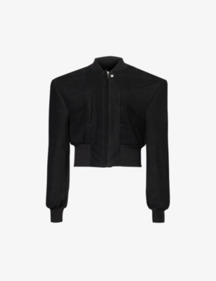 Rick Owens Mens Black Cropped Stand-collar Leather Bomber Jacket