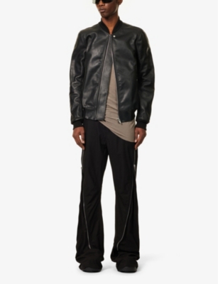 Shop Rick Owens Men's Black Flight Slip-pocket Regular-fit Leather Jacket