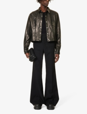 Shop Rick Owens Men's Black Alice Strobe Creased-texture Leather Jacket