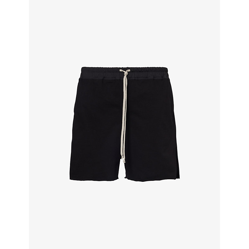 Rick Owens Mens Black Drawstring-waistband Mid-rise Stretch-cotton Shorts