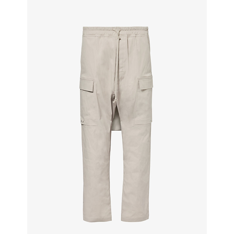 Rick Owens Mens Pearl Cargo Dropped-crotch Tapered-leg Stretch-cotton Trousers