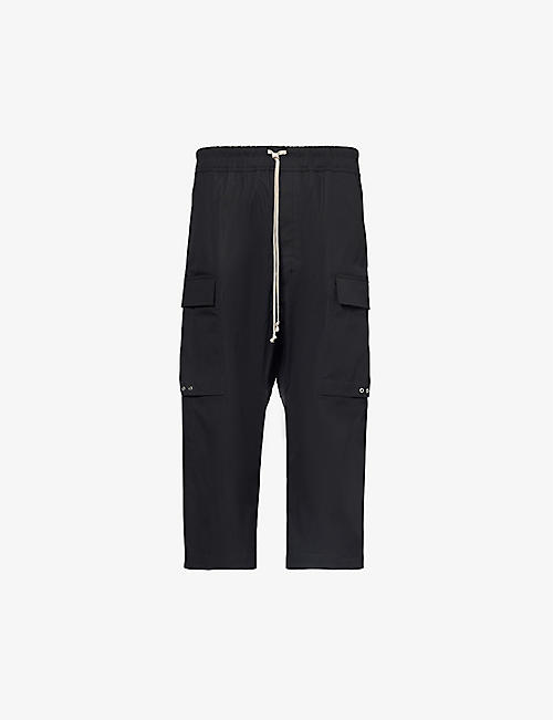 RICK OWENS: Cargo straight-leg cropped stretch-cotton trousers
