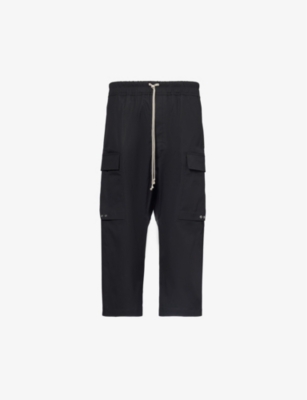 Shop Rick Owens Cargo Straight-leg Cropped Stretch-cotton Trousers In Black