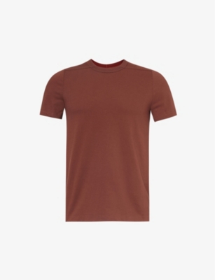 Shop Rick Owens Mens Henna Short Level Exposed-seam Cotton-jersey T-shirt