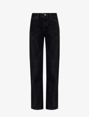 Dala Womens Hurricane Black Twisted Alley Panelled Straight-leg Mid-rise Organic Denim Jeans