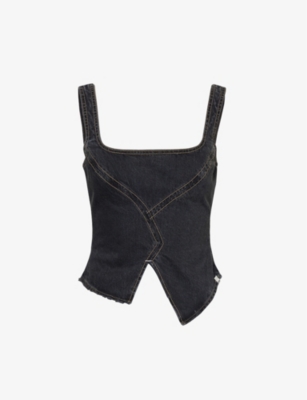 Dala Womens Hurricane Black Broken Corset Square-neckline Organic-cotton Top In Hurricane Black