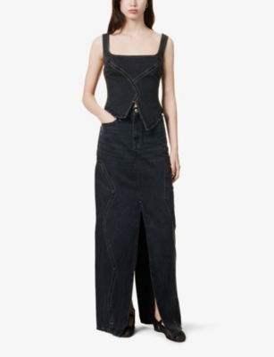Shop Dala Alley Split-hem Organic-cotton Maxi Skirt In Black