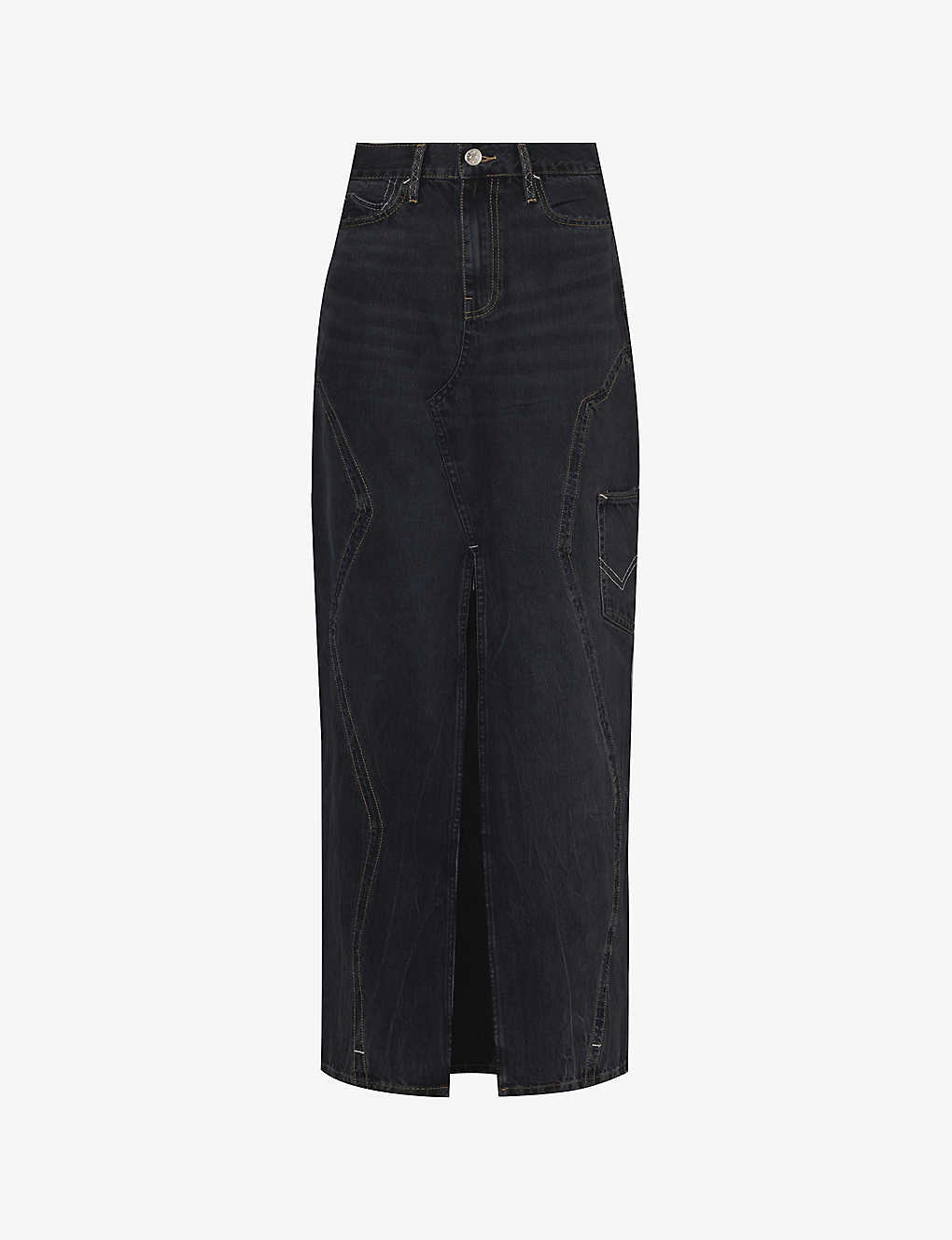 Dala Womens Hurricane Black Alley Split-hem Organic-cotton Midi Skirt