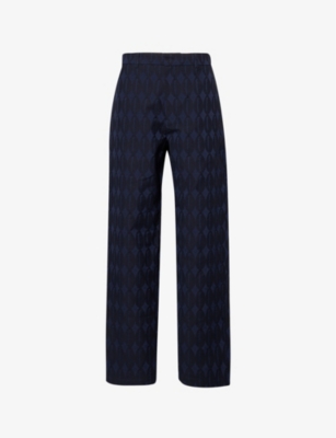 Labrum London Mens Vy Blue Monogram-print High-rise Straight-leg Relaxed-fit Cotton-blend Trousers In Navy Blue