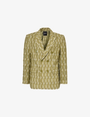 LABRUM LONDON: Monogram-print double-breasted relaxed-fit cotton-blend blazer