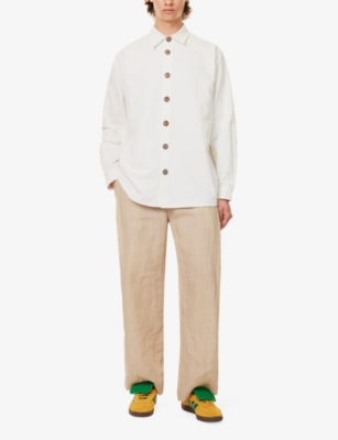Shop Labrum London Men's White Monogram-embroidered Long-sleeved Cotton-blend Shirt