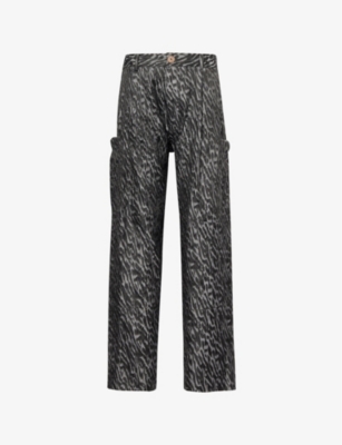 LABRUM LONDON: Abstract-print high-rise relaxed-fit wide-leg woven-blend cargo trousers