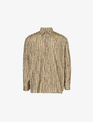 Shop Labrum London Men's Khaki/olive Frayed Long-sleeved Woven Shirt