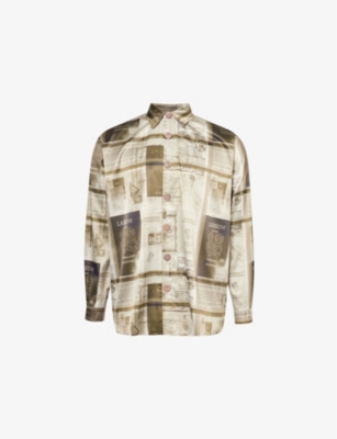Shop Labrum London Men's Olive Nomoli Odyssey Passport-print Satin Shirt