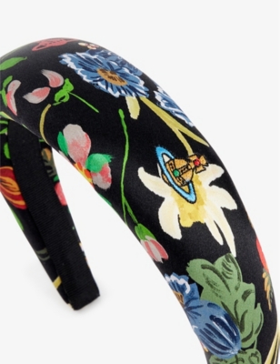 Shop Vivienne Westwood Women's Black Folk Floral-print Silk Headband